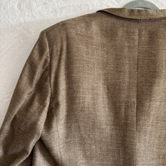 Hickey Freeman Boardroom Blazer Sport Coat 46R Brown Wool Silk Linen Jacket - Picture 10 of 16